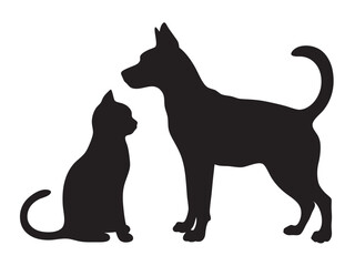 Silhouette of cat and dog vector illustration on white background