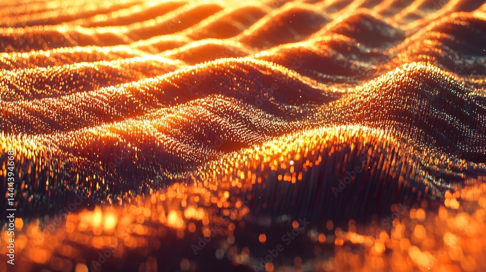 Poster a dramatic sunset blurring into soft light with celestial energy fields and space-time rippling fiel