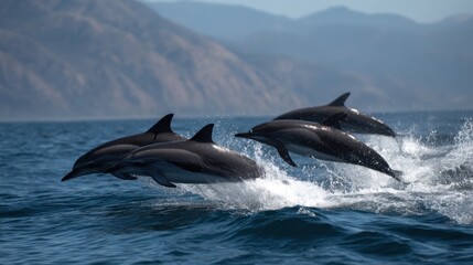 Fototapeta premium Dolphins Leaping in the Pacific Ocean
