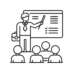 teacher giving lecture icon, teacher giving lecture line art - simple line art of teacher giving lecture, perfect for teacher giving lecture logos and icons