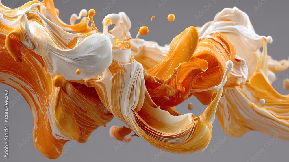 Poster abstract orange and white paint swirls creating a dynamic fluid design
