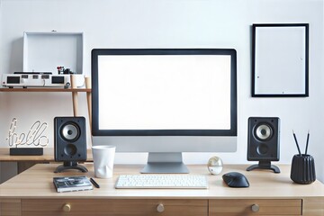 Desktop iMac blank screen mock up copy text paste