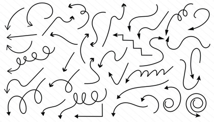 Set of hand drawn vector arrows doodle. hand-drawn arrow lines set. black lines arrows collection