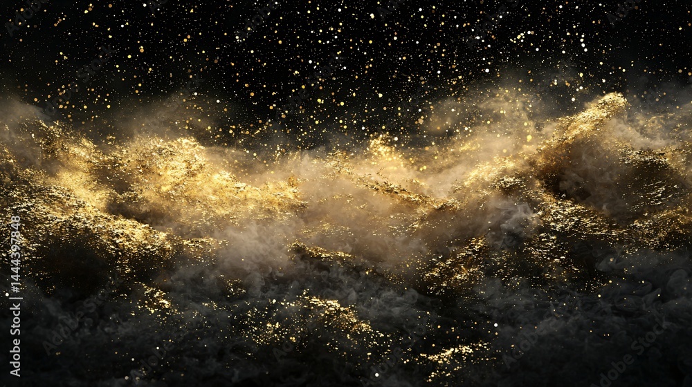 Poster black and gold background with ethereal glow creating an elegant and striking visual aesthetic perfe
