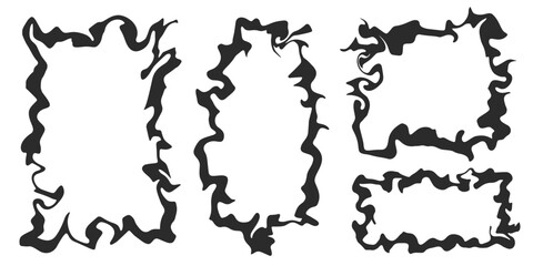 Wavy border frames. Rectangle square scallop shapes. Squiggle hand drawn doodle boxes. Retro curved decorative simple decoration. Retro aesthetic psychedelic vector figures