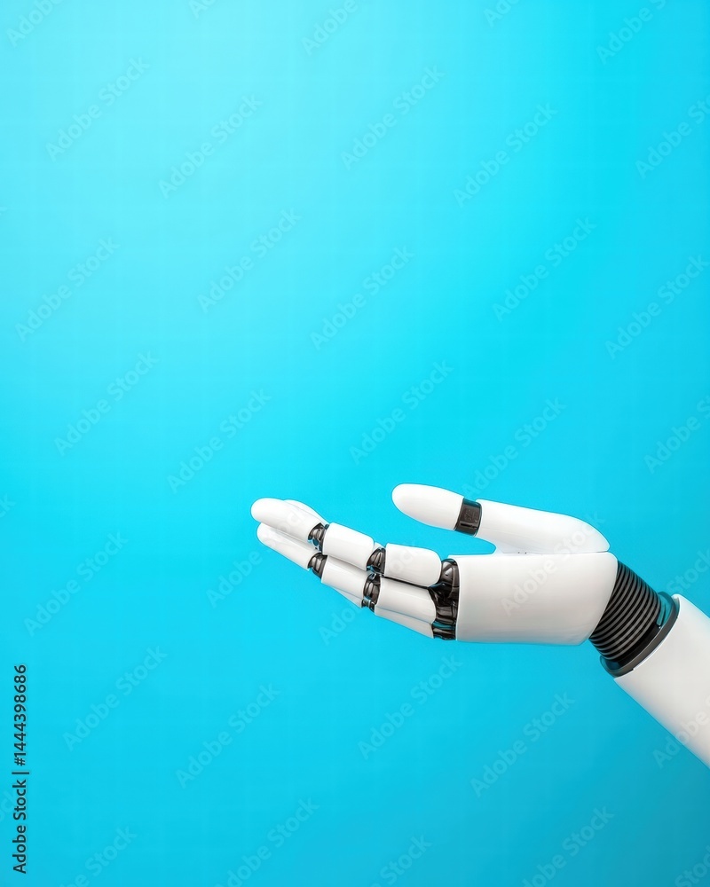 Poster futuristic robot holding a cell phone with an intriguing expression in a high-tech environment