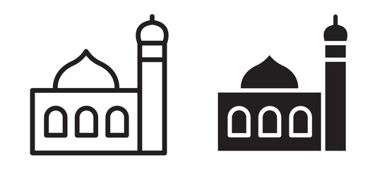 Mosque icon In Flat and stroke Style Vector For App, UI, Websites. Black Vector Illustration.