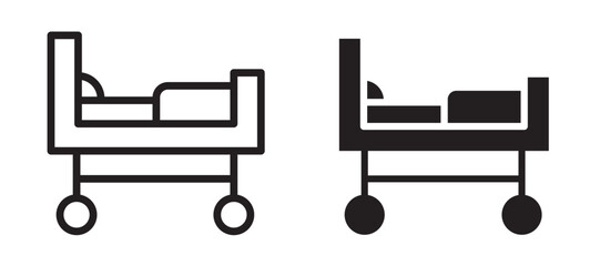 Hospital bed icon In Flat and stroke Style Vector For App, UI, Websites. Black Vector Illustration.