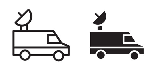 Broadcast van icon In Flat and stroke Style Vector For App, UI, Websites. Black Vector Illustration.