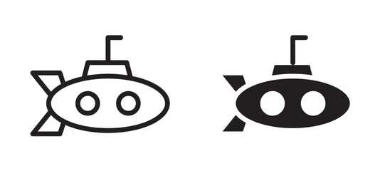 Submarine icon In Flat and stroke Style Vector For App, UI, Websites. Black Vector Illustration.