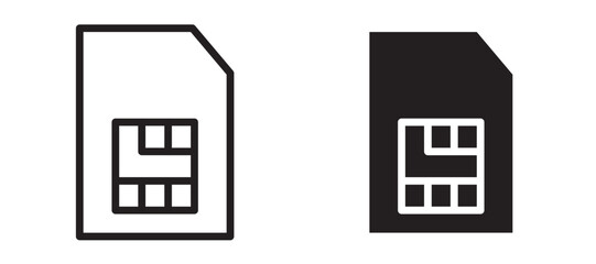 Sim card icon In Flat and stroke Style Vector For App, UI, Websites. Black Vector Illustration.