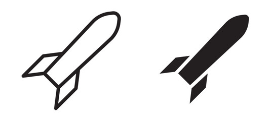 Missile icon In Flat and stroke Style Vector For App, UI, Websites. Black Vector Illustration.