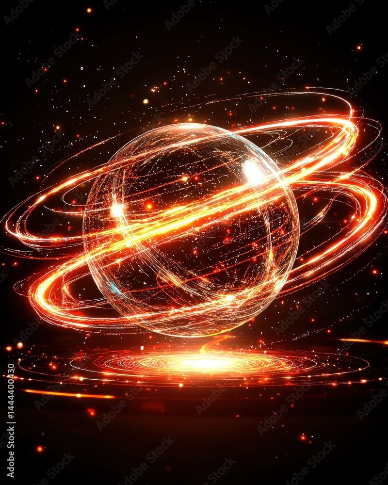 Poster an enigmatic glowing sphere illuminated against a dark black background creating a mysterious aura