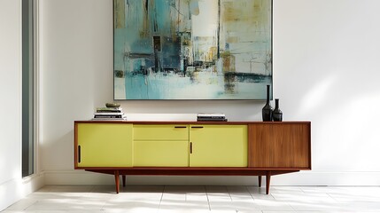 Mid-century sideboard with abstract art