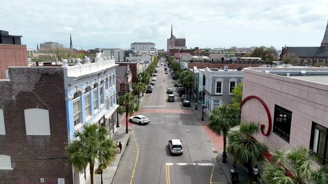 king street low angle aerial charleston sc, south carolina