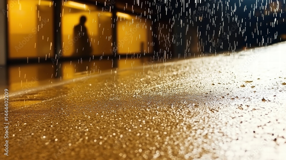 Poster shiny wet floor reflecting surroundings after rainfall creating a glossy and serene atmosphere