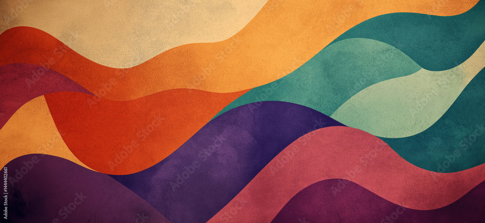 Poster colorful abstract waves pattern with warm tones and smooth curves.