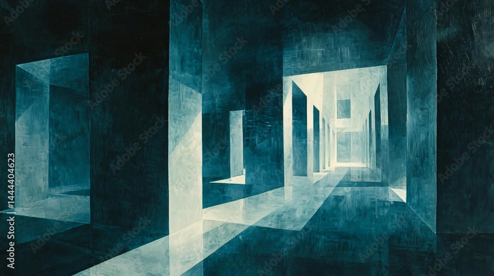 Poster ethereal light streaming through in a dark room creating a mesmerizing atmosphere of abstract gradie