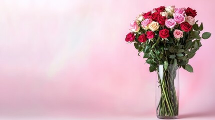 Romantic Rose Bouquet, Pink Background - Pastel colors