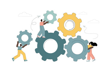 Teamwork business concept. People connect gears. Effective team