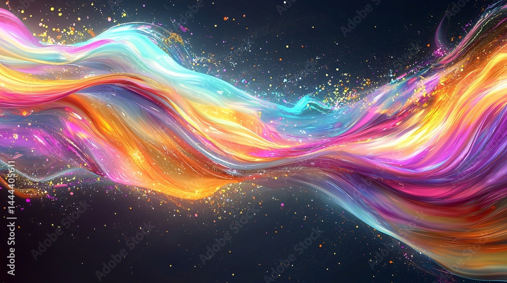 Poster mesmerizing colorful wave of paint cascading across the canvas with bold brush strokes and an artist