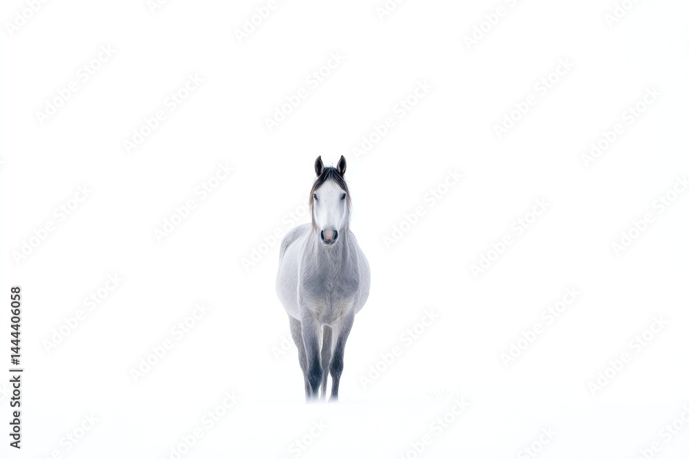 Poster capture minimalistic image of majestic horse standing proudly isolated against pristine white backgr