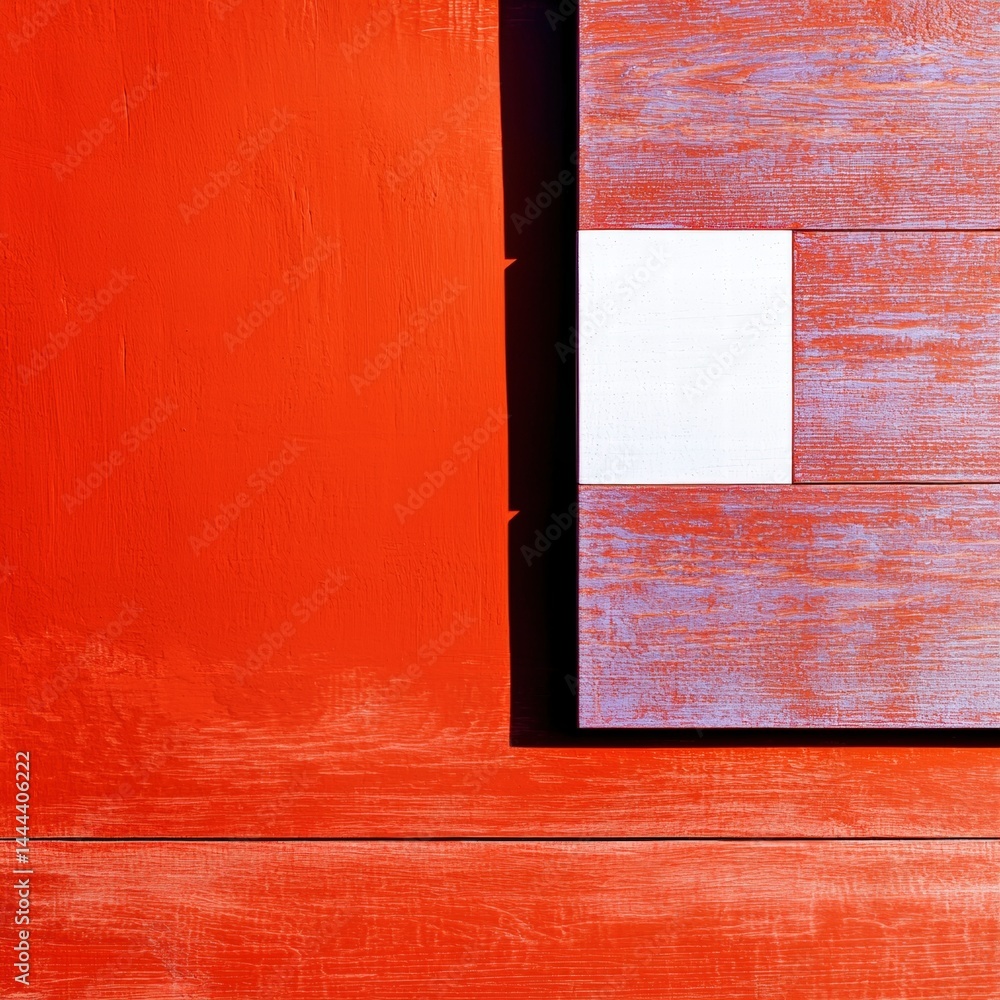 Poster bold red wall featuring a simple white square, creating a modern and minimalist visual statement