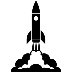 Fototapeta premium Silhouette of a rocket launching with smoke clouds and exhaust on a launch pad