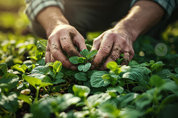 skilled hands of dedicated gardener, lovingly nurturing and caring for their flourishing garden    