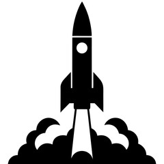 Fototapeta premium Silhouette of a rocket launching with smoke clouds and exhaust on a launch pad