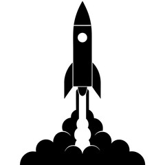 Fototapeta premium Silhouette of a rocket launching with smoke clouds and exhaust on a launch pad