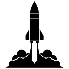 Fototapeta premium Silhouette of a rocket launching with smoke clouds and exhaust on a launch pad