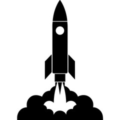 Fototapeta premium Silhouette of a rocket launching with smoke clouds and exhaust on a launch pad