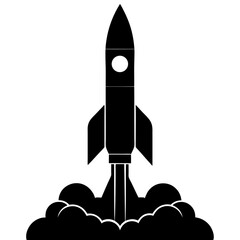 Fototapeta premium Silhouette of a rocket launching with smoke clouds and exhaust on a launch pad