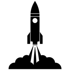 Fototapeta premium Silhouette of a rocket launching with smoke clouds and exhaust on a launch pad