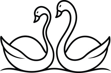 Pair of beautiful swans gracefully gliding on water surface drawn in continuous line art ideal for romantic themes peaceful illustrations and elegant nature artwork