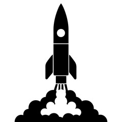 Fototapeta premium Silhouette of a rocket launching with smoke clouds and exhaust on a launch pad