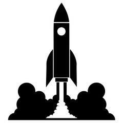 Fototapeta premium Silhouette of a rocket launching with smoke clouds and exhaust on a launch pad