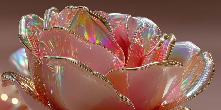 Futuristic Holographic Rose on Pink Background