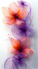 Obraz premium Delicate floral arrangement in orange and purple hues with translucent petals against a white background