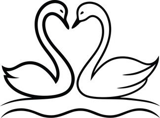 Graceful swans swimming together in harmony illustrated in soft continuous line art perfect for romantic scenes nature decor and minimalist bird illustrations