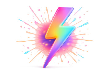 Vibrant rainbow lightning bolt with a colorful burst behind it.