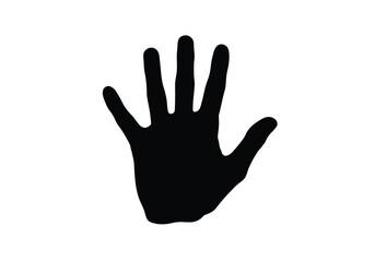 Hand palm silhouette. A bold black silhouette image of a hand with fingers spread apart, also referred to as a palm outline or handprint, simplicity and clarity. Vector clipart illustration design.
