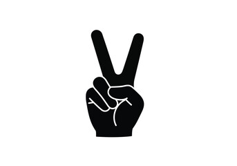 Fototapeta premium Peace hand silhouette. A bold black silhouette image of a hand making a peace sign, also referred to as a victory gesture or V-sign, symbolizing harmony and unity. Vector clipart illustration design.