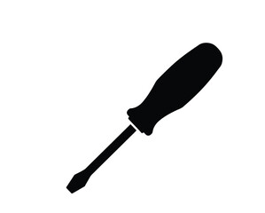 Screwdriver silhouette. This image showcases a bold black silhouette of a screwdriver, highlighting its sturdy handle and pointed tip. Vector clipart illustration design.