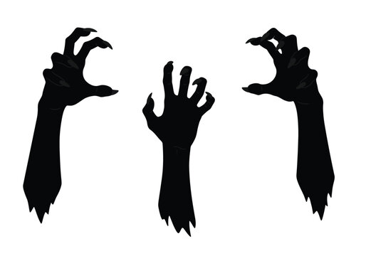 Scary hand silhouette. This image showcases bold black silhouettes of hands with sharp claws, symbolizing horror and fear. Vector clipart illustration design.