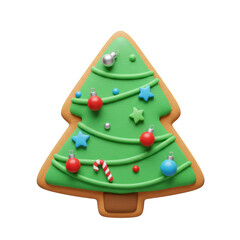 Festive 3D Christmas Tree Cookie, 3d plasticine style, isolated on transparent background.