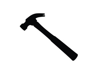 Framing hammer silhouette. A bold black silhouette image of a framing hammer, also referred to as a claw hammer or carpenter's tool, highlighting its sturdy design. Vector clipart illustration design.