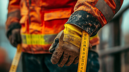 Construction Worker Holding a Measuring Tape