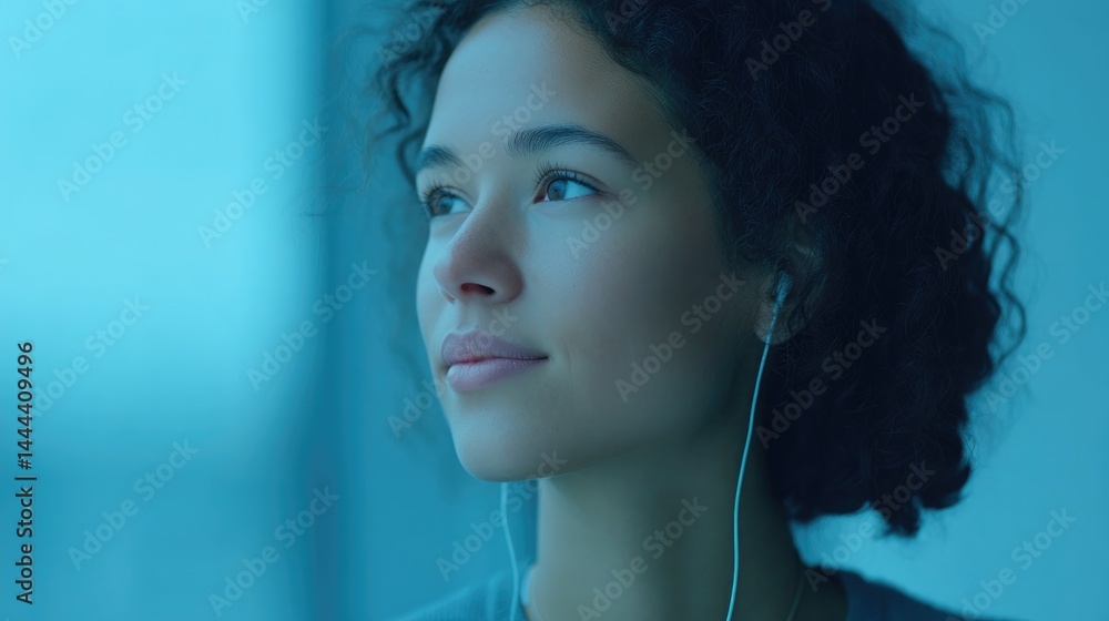 Poster capture minimalistic portrait of person engaged in streaming with blurred background